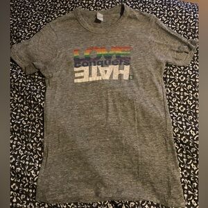 Pride graphic tee shirt XS gray LGBTQIA2S+ , EUC, longer length great for